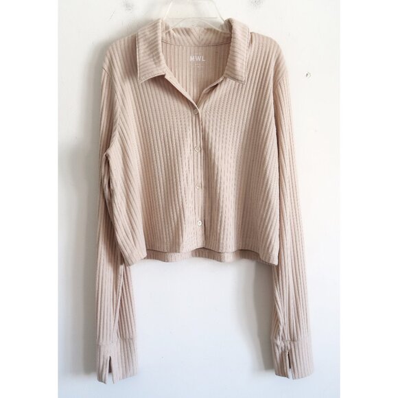 Madewell MWL Brushed Cotton Ribbed Crop Button Front Shirt - Size Large - Picture 1 of 8